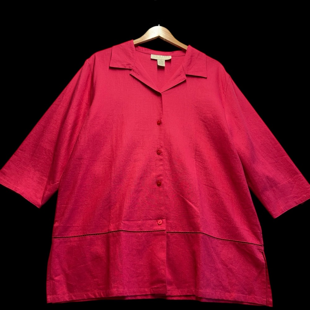 Norton McNaughton Pink Linen Blend Button Front Tunic Top XL 3/4 Sleeve Washable